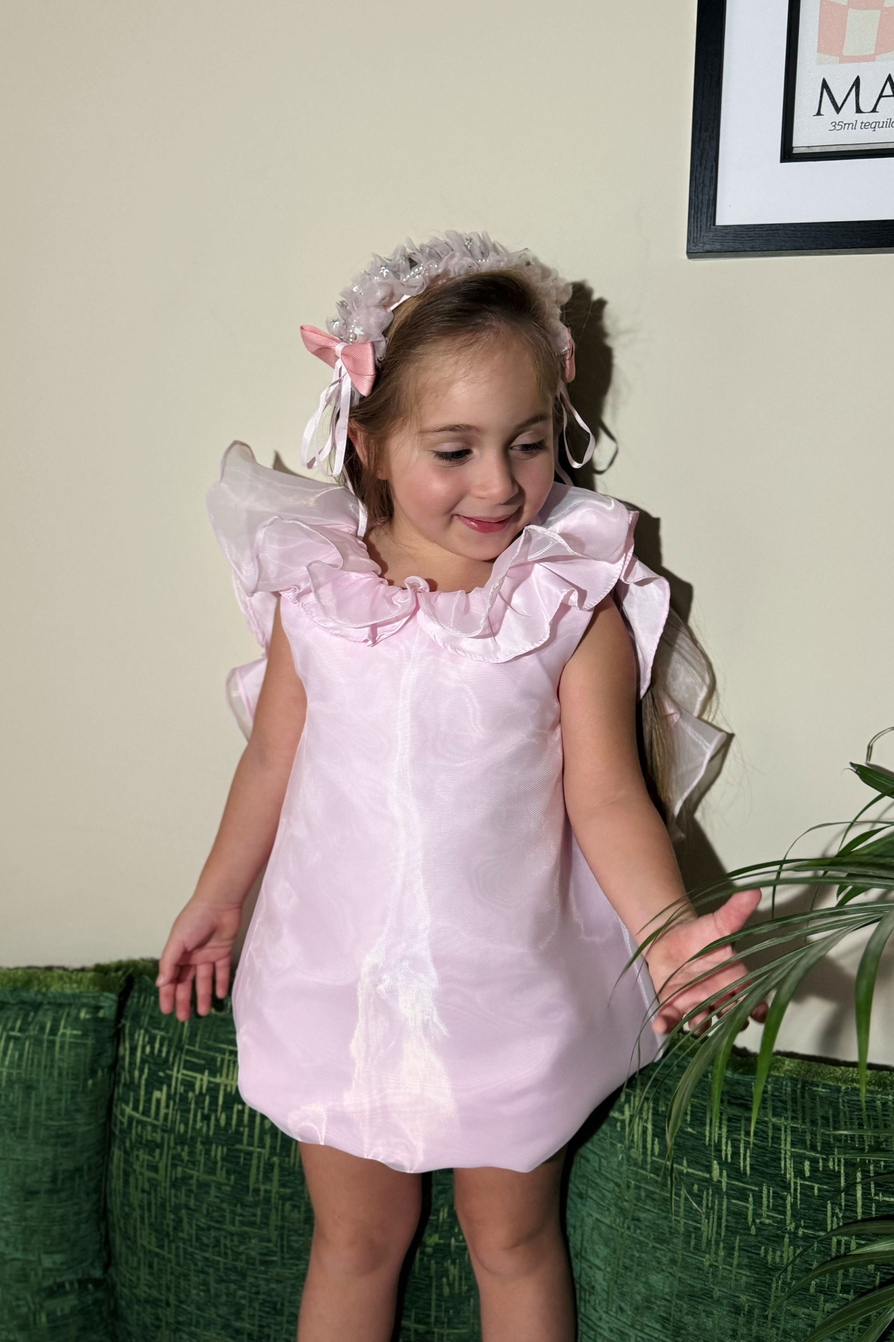 Girls Pink Ruffle A Line Dress & Headband