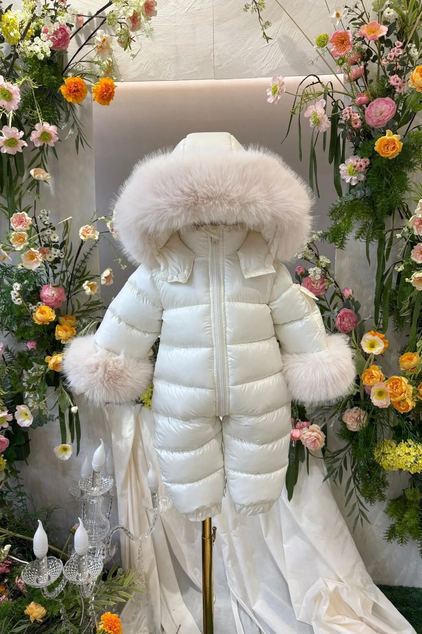 Cream Detachable Fur Snowsuit Dainty Delilah