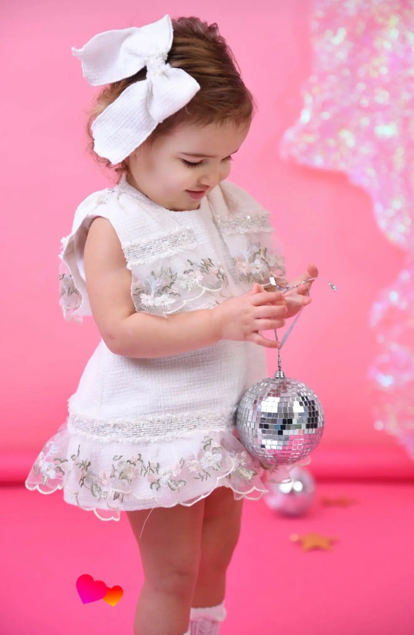 SS26 Naxos Baby Girls Cream Glitter Dress & Knickers Naxos