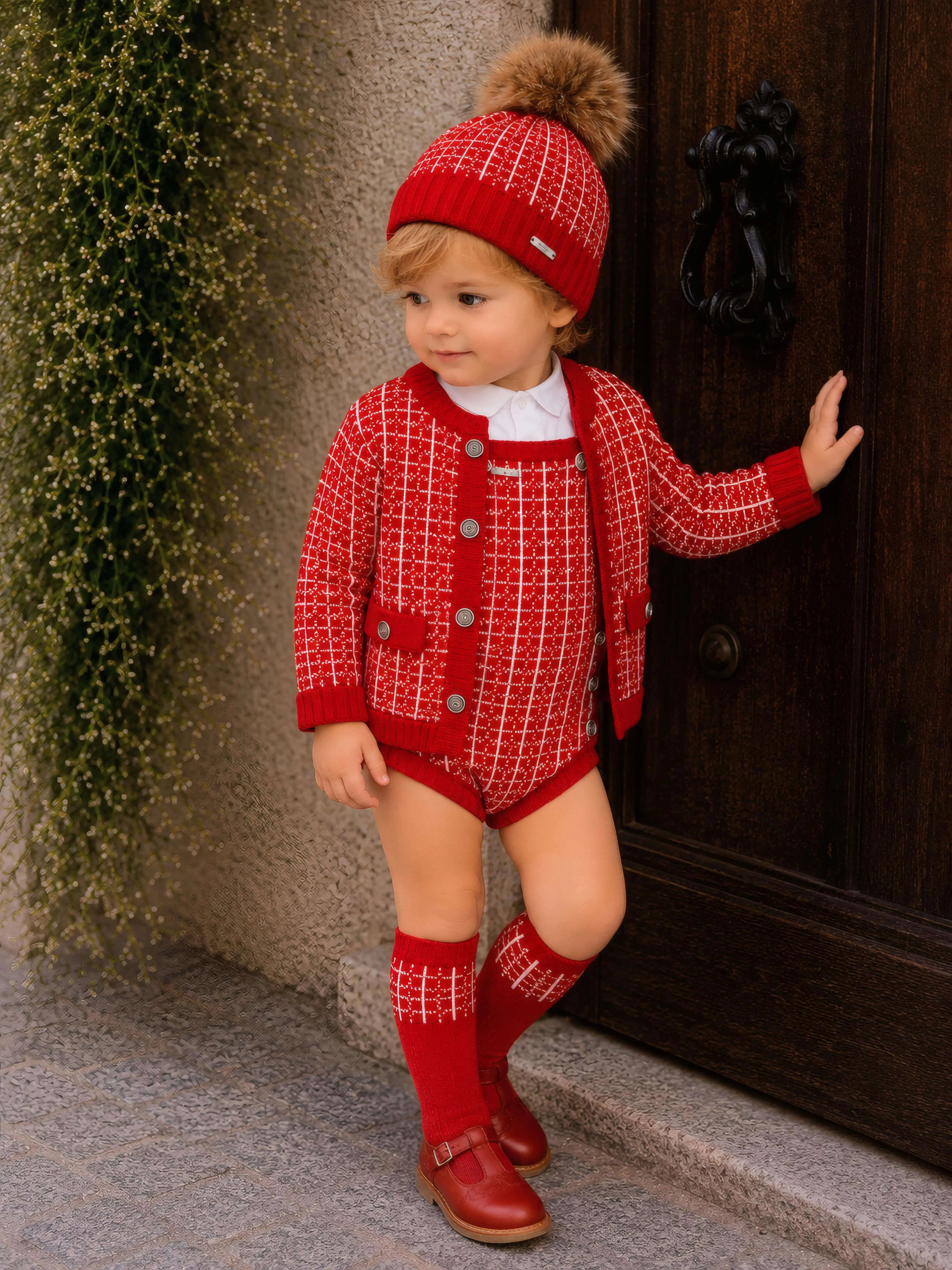 AW26 Rahigo Baby Boys Red Knitted Romper 5P Set Rahigo Moda Infantil