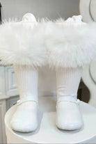 Baby Girls White Tights With White Fur Removable Cuffs Dainty Delilah