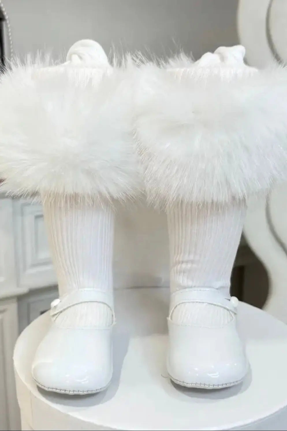 Baby Girls White Tights With White Fur Removable Cuffs Dainty Delilah