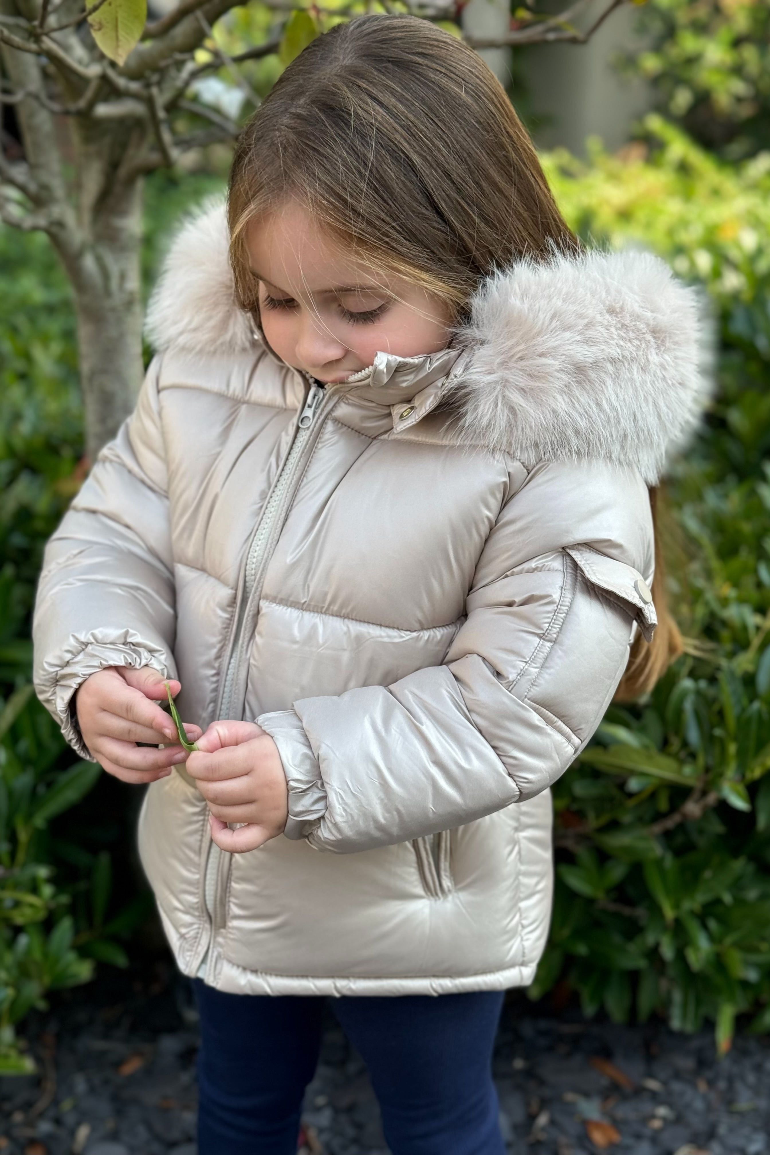 Unisex Beige Fur Hood Coat Dainty Delilah