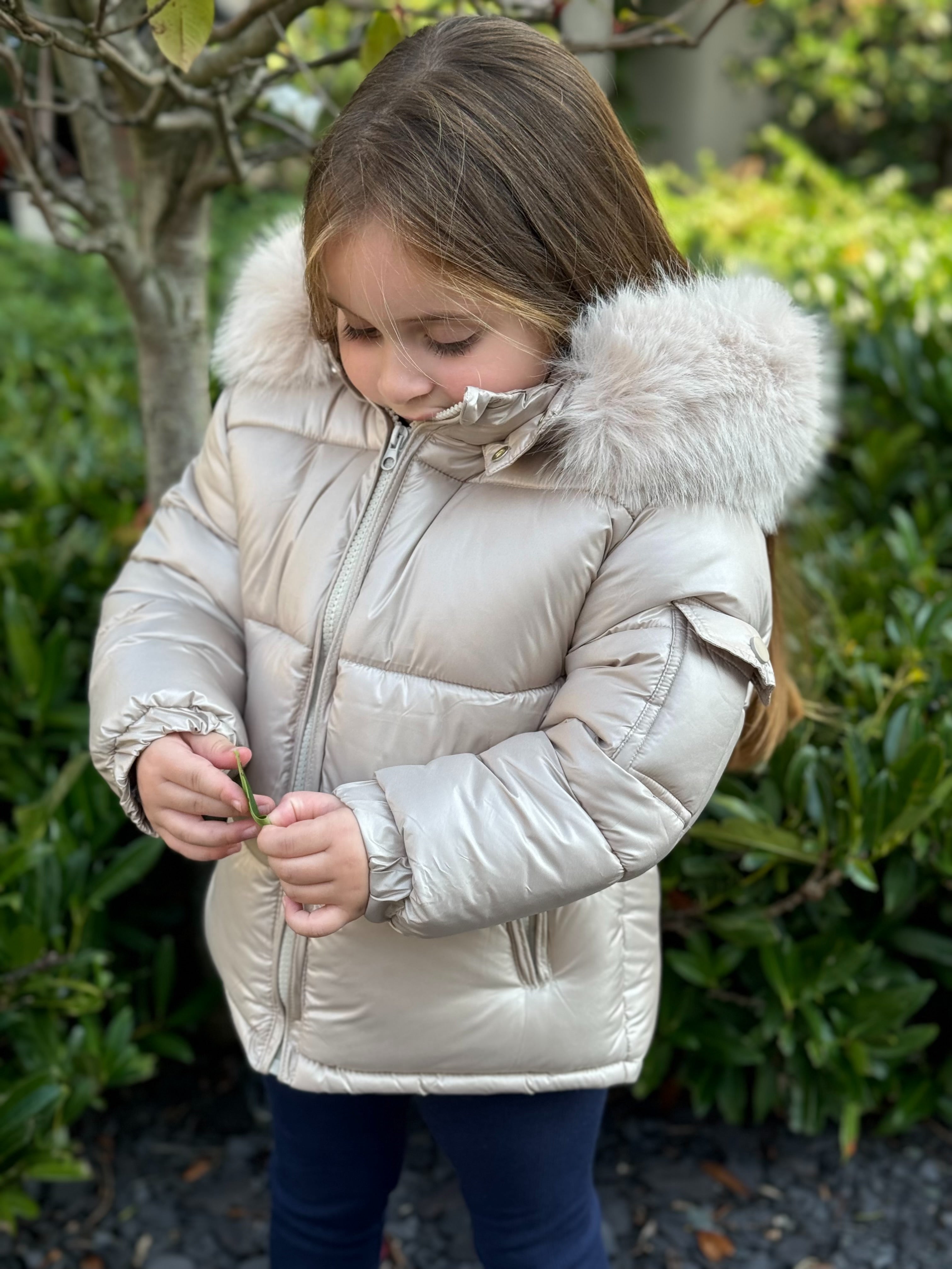 Unisex Beige Fur Hood Coat Dainty Delilah