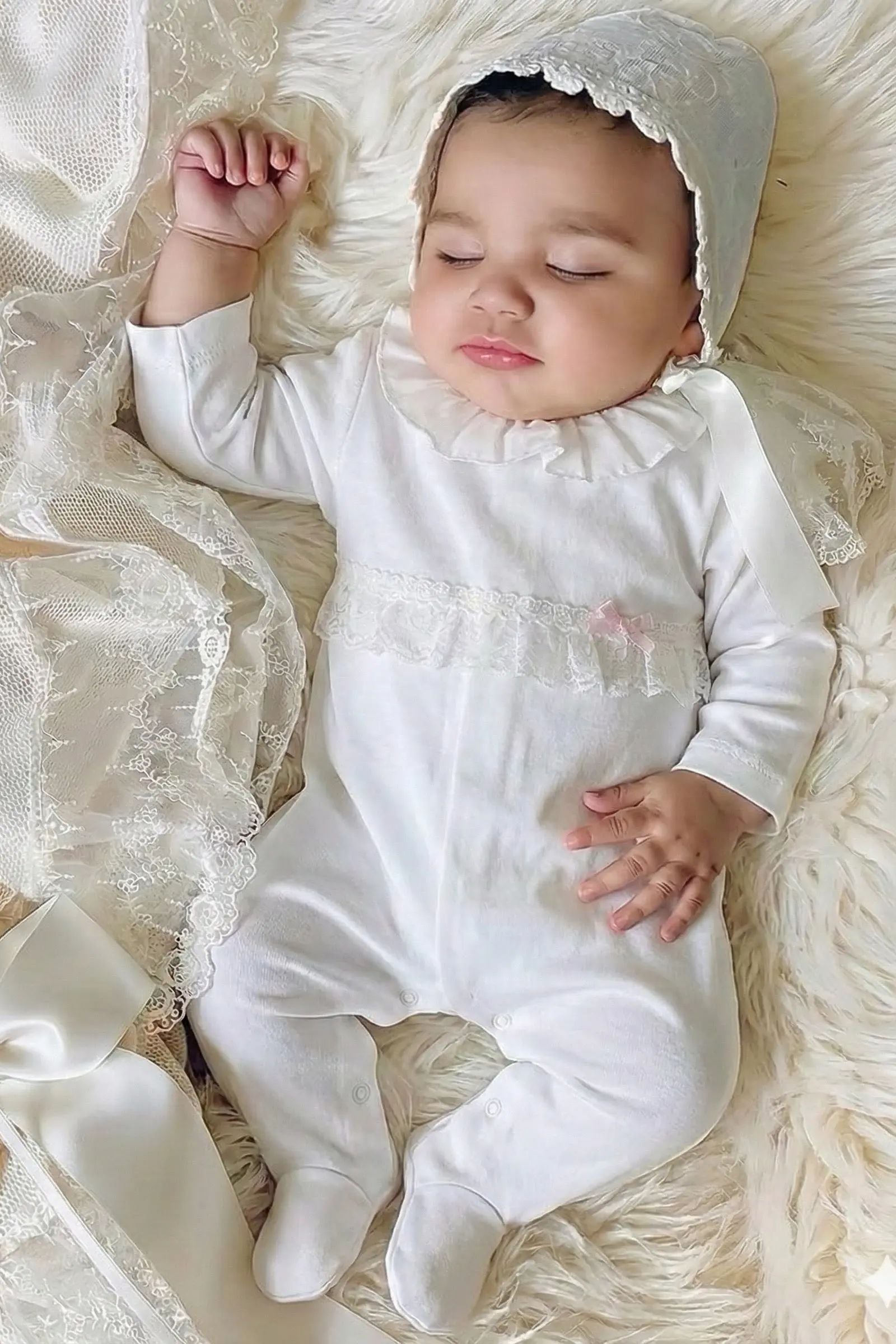 Baby Girls Spanish White Ribbon Babygrow Dainty Delilah