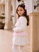 AW26 Naxos Pink Tweed Tulle Girls Blazer, Shirt & Skirt Set Naxos