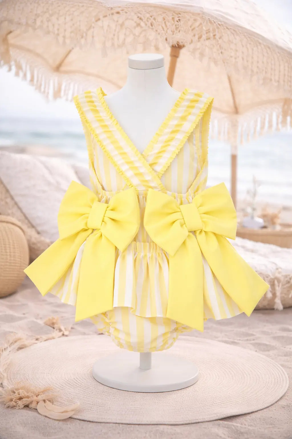 Girls Summer Lemon Stripe Swimming Costume Dainty Delilah