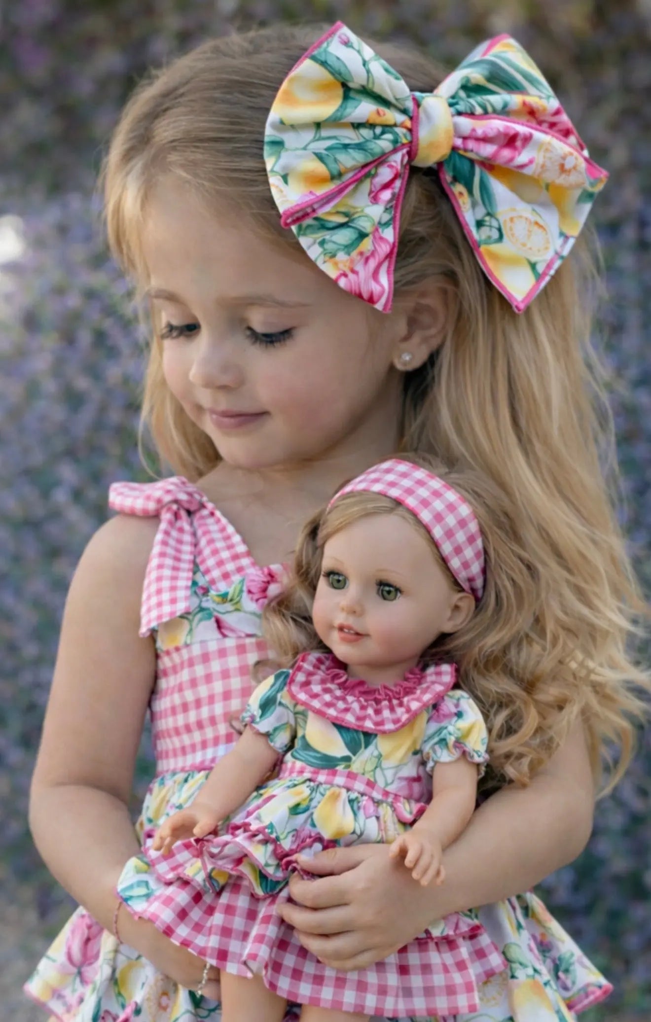 Babine Girls Floral Gingham Hair Bow Babine