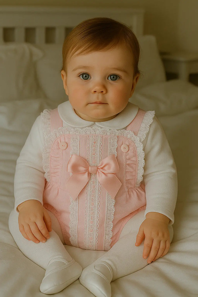 Baby Girls Pink Lace Pique Romper Top - Main Image