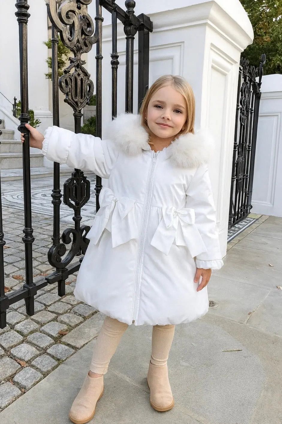 Girls White Pearl  Frilly Coat Dainty Delilah