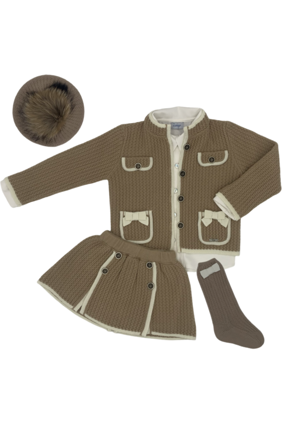 AW24 Rahigo Camel & Cream Girls Set, Socks & Beret Hat