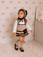 AW26 Rahigo Baby Girls Camel & Brown Cardigan,Pinafore,Shirt,Bonnet & Socks Rahigo Moda Infantil