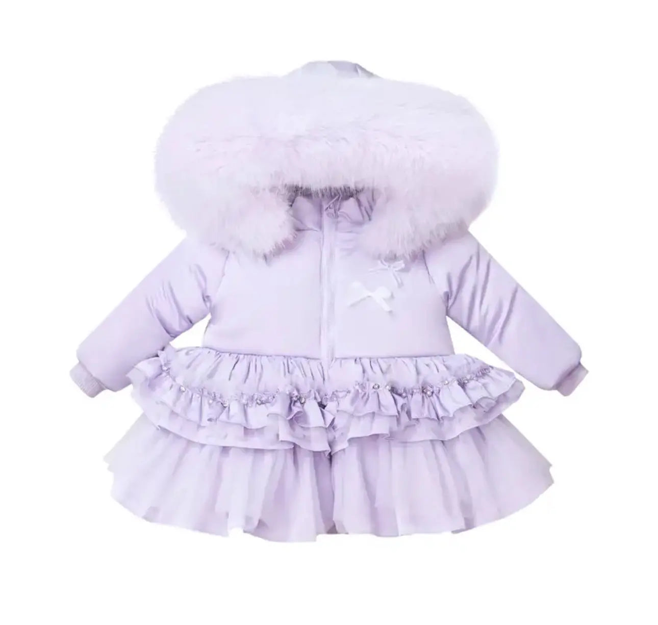 Lilac Crystal Tulle Fur Hood Coat Dainty Delilah