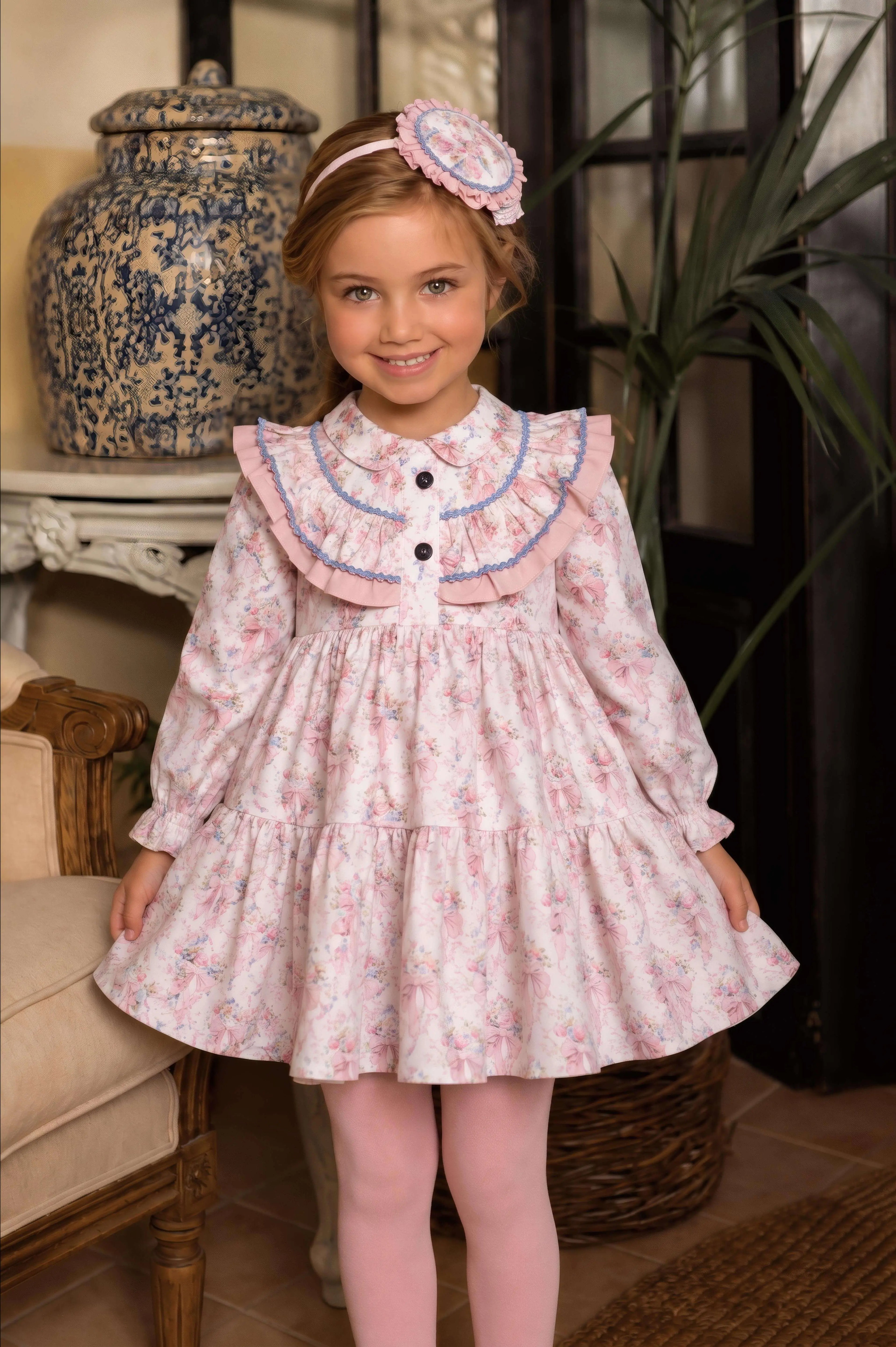 AW26 Rochy Girls Pink Floral Bow Print Dress Rochy