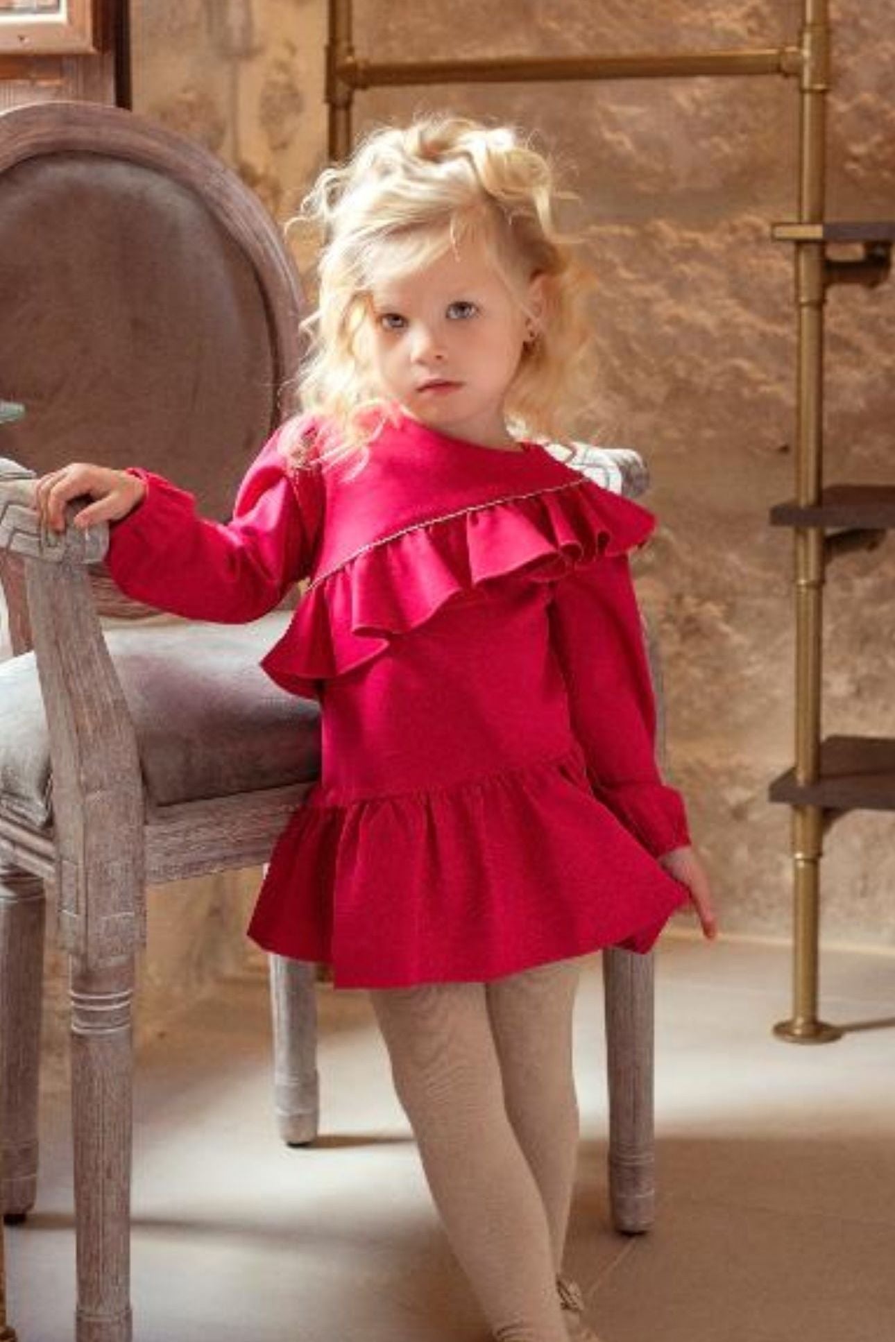 AW24 Miranda Girls Red Frill Dress 227V