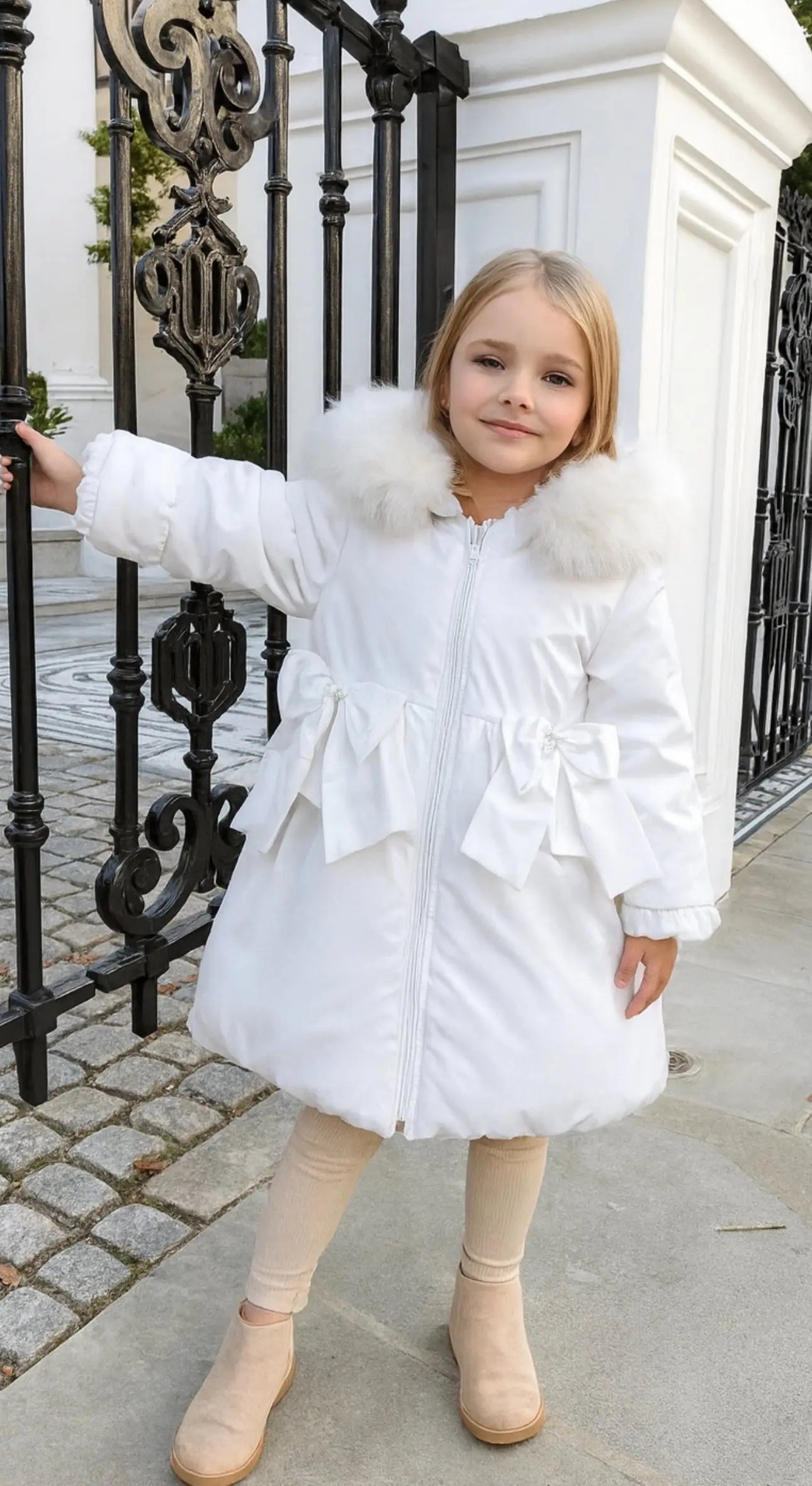 Girls White Pearl  Frilly Coat Dainty Delilah
