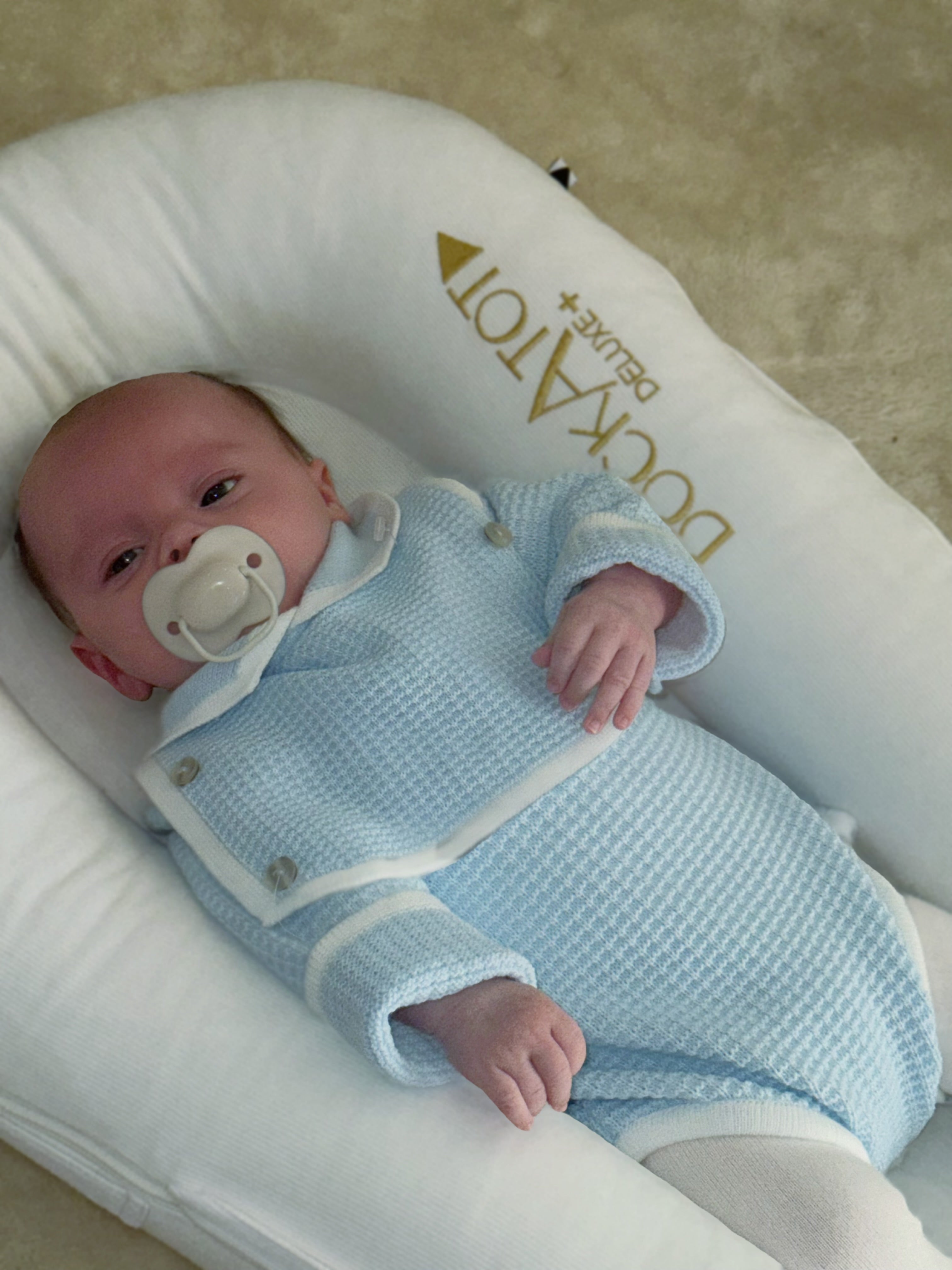 Unisex Baby Blue Knitted Romper Dainty Delilah