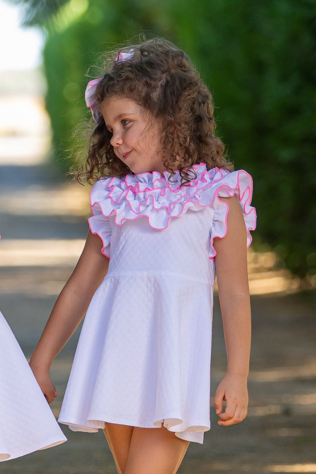 SS25 Babine Girls Neon Pink Trim Dress