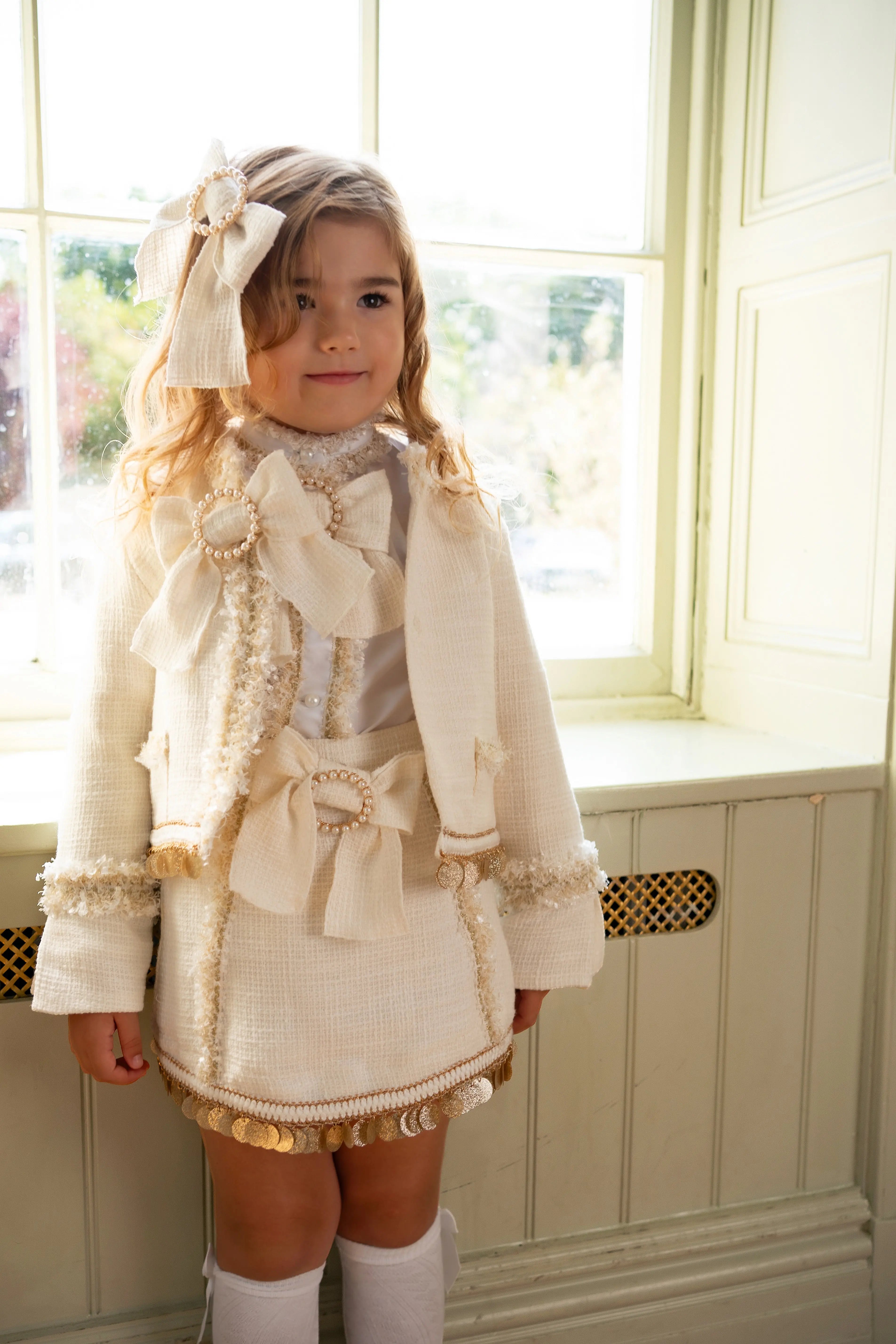AW25 Naxos Girls Cream Tweed Blazer & Skirt Set Naxos