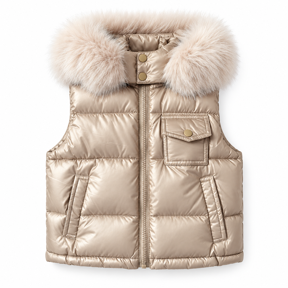 AW26 Champagne Fur Hood Gillet Puffer Jacket