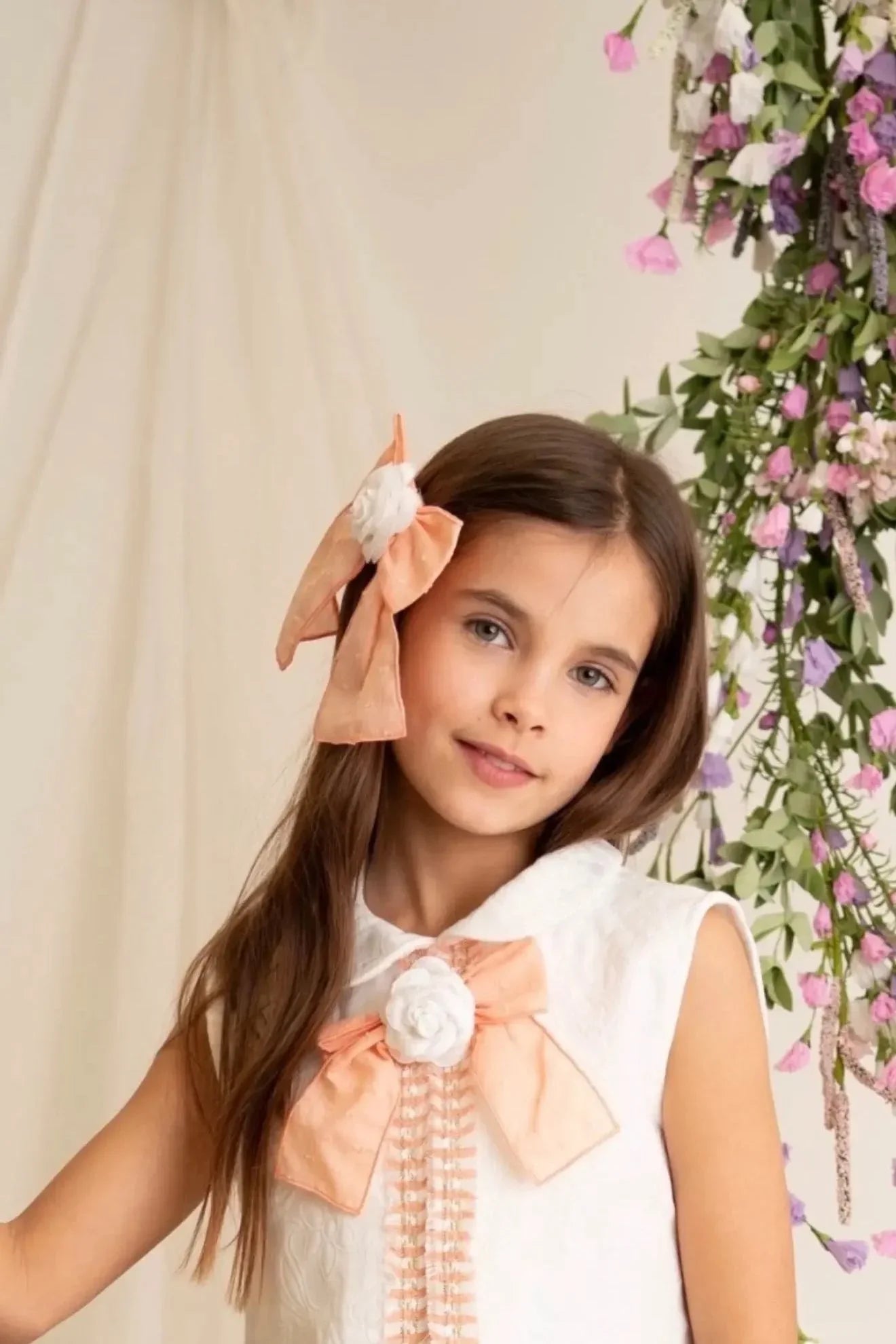 SS26 Naxos Girls Peach Chanel Flower Hair Bow Naxos