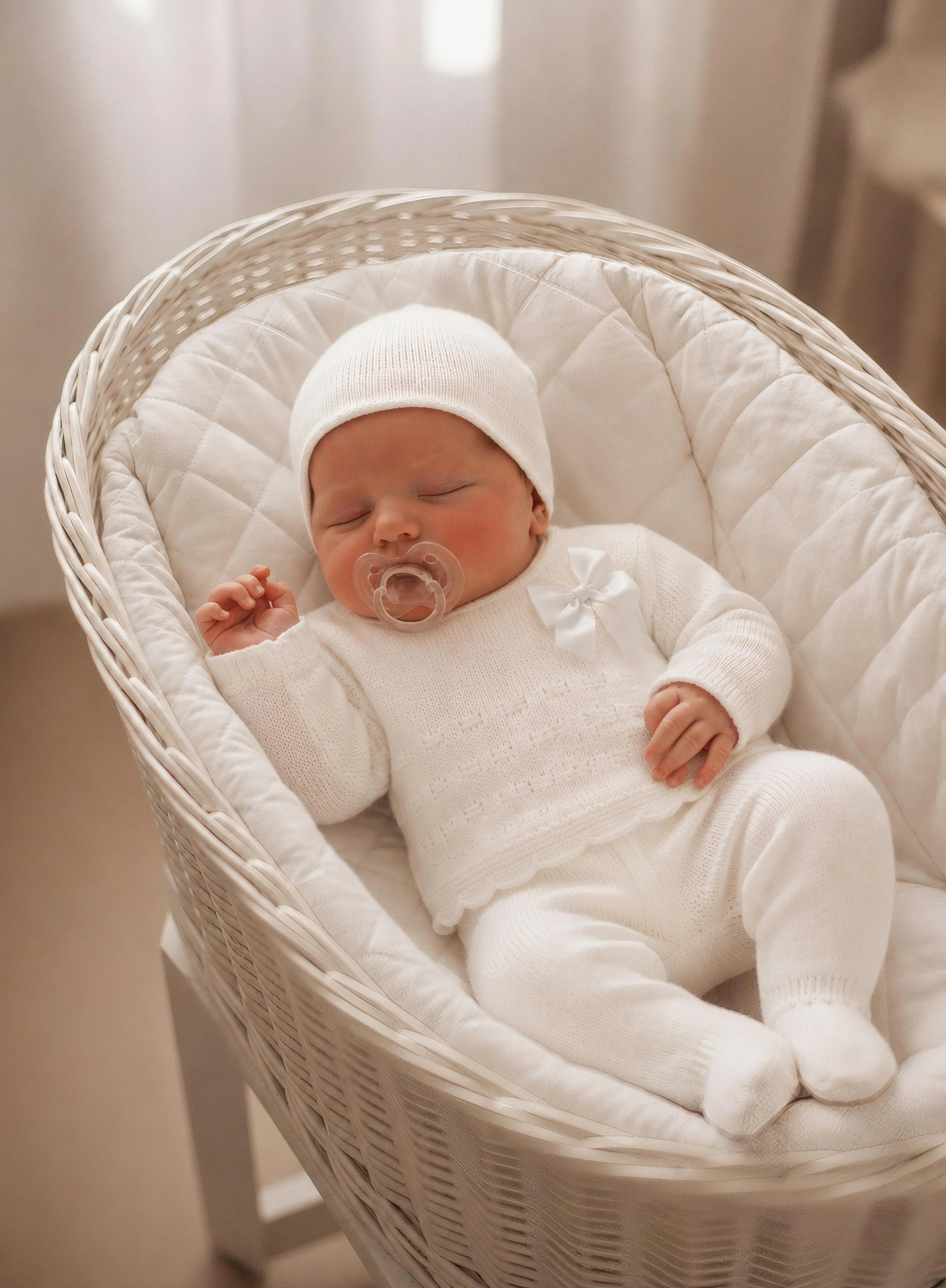 AW26 Ivory Spanish Baby Unisex Knitted Hospital Outfit Dainty Delilah