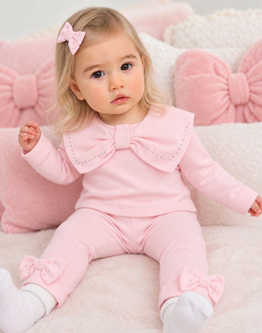 AW26 Baby Girls Pink Bow Legging Set