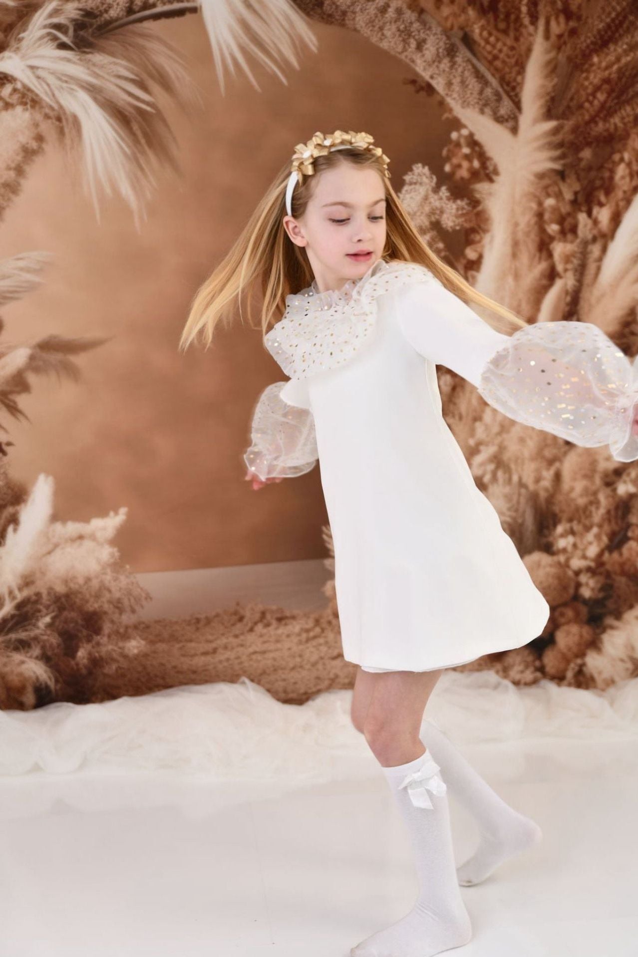 AW24 Rochy Girls Cream & Gold Aline Dress