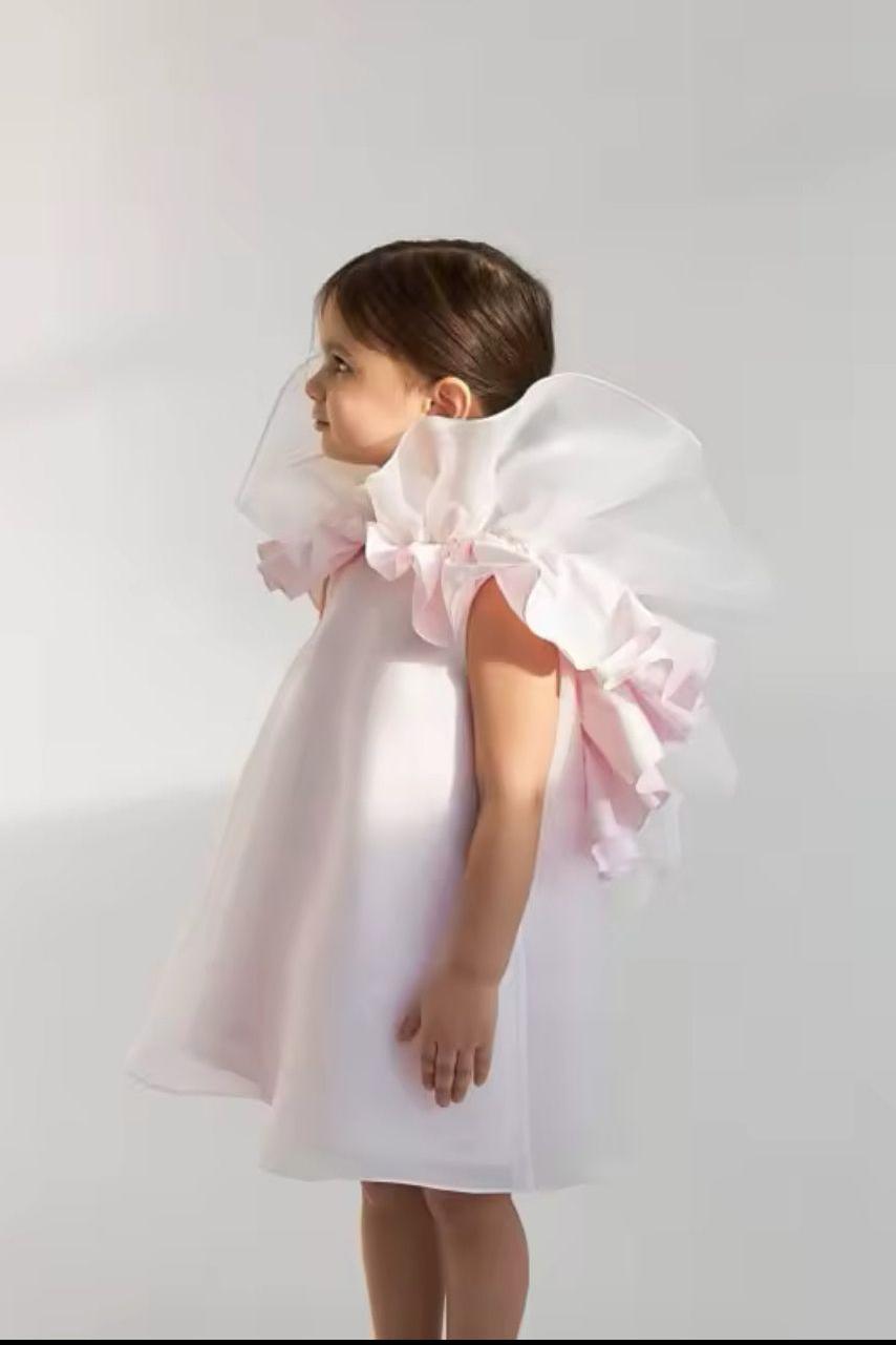 Girls Pink Ruffle A Line Dress & Headband