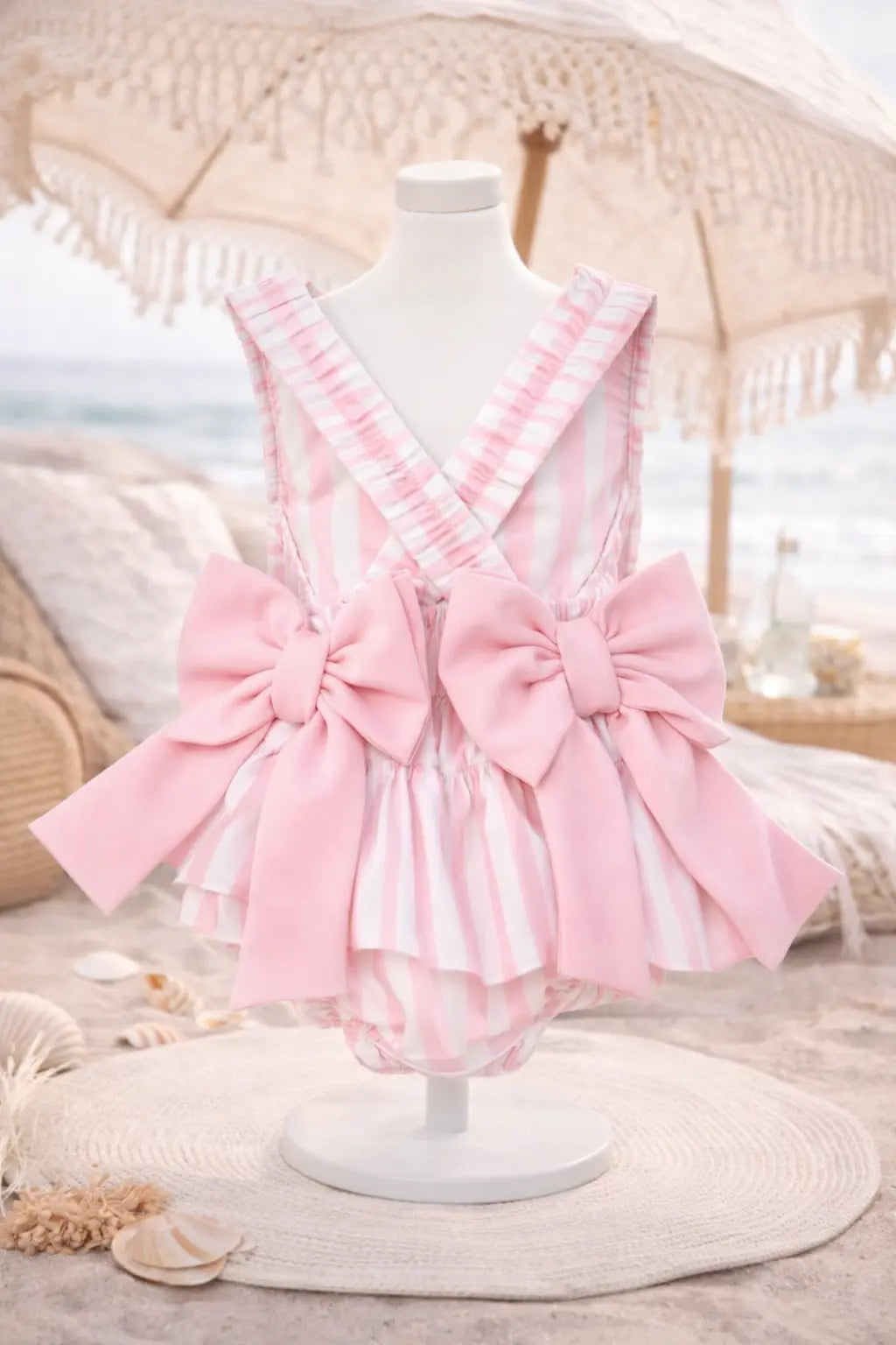 Girls Summer Pink Stripe Swimming Costume Dainty Delilah