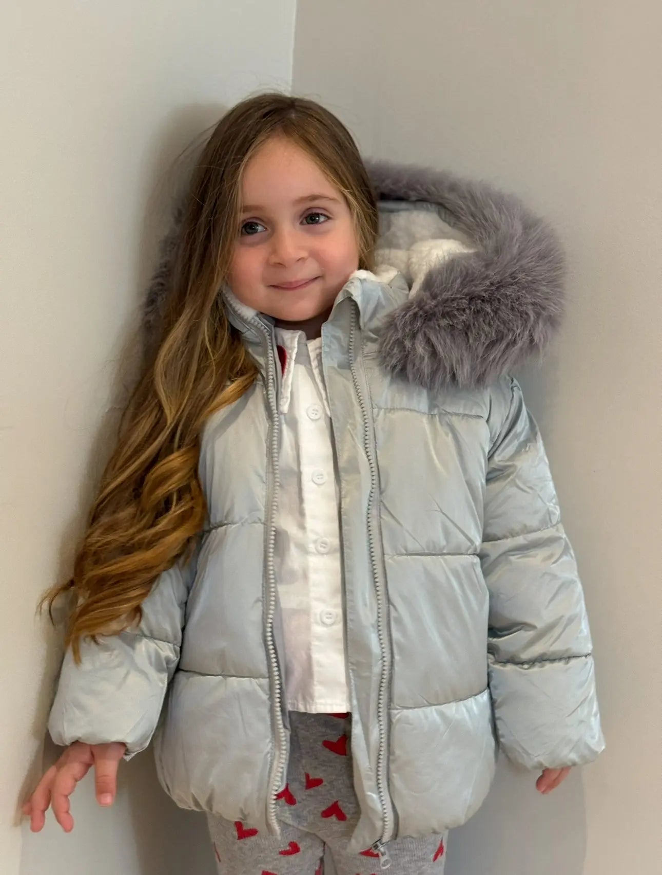 Silver / Grey Fur Hood Unisex Coat Dainty Delilah
