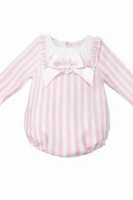 Girls Pink Stripe Frilly Romper