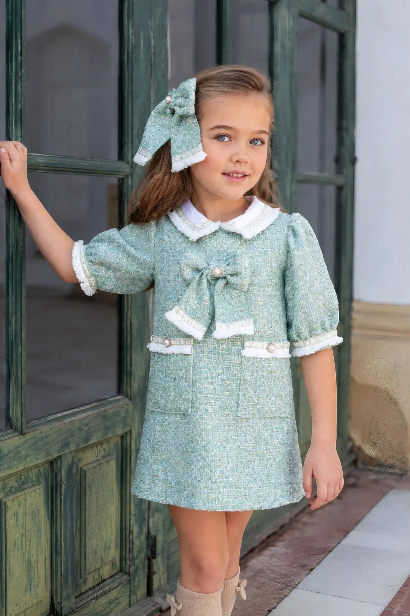AW26 Naxos Emerald Tweed A Line Dress Naxos