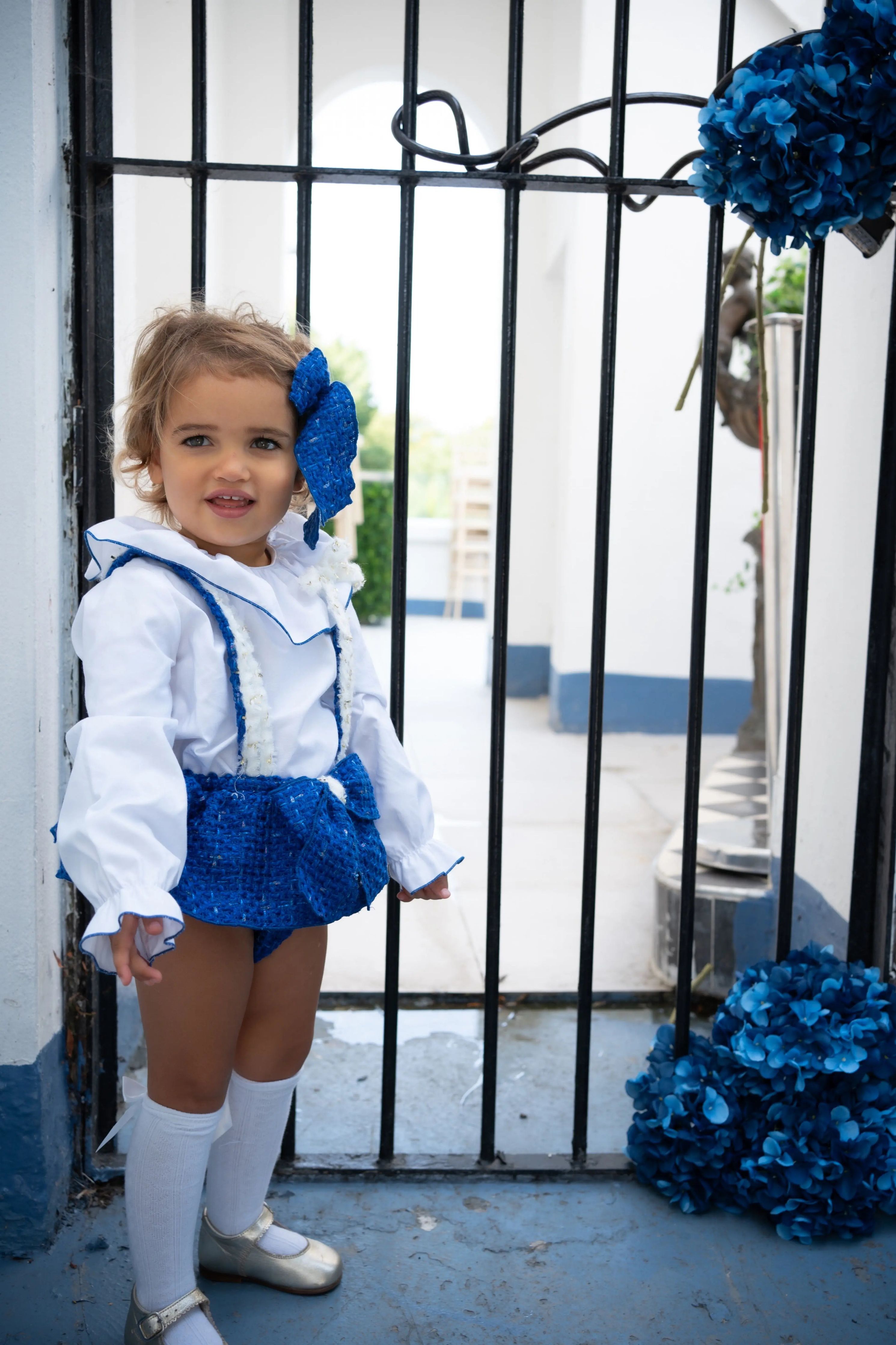 AW25 Naxos Baby Girls Royal Blue Tweed Romper Set Naxos