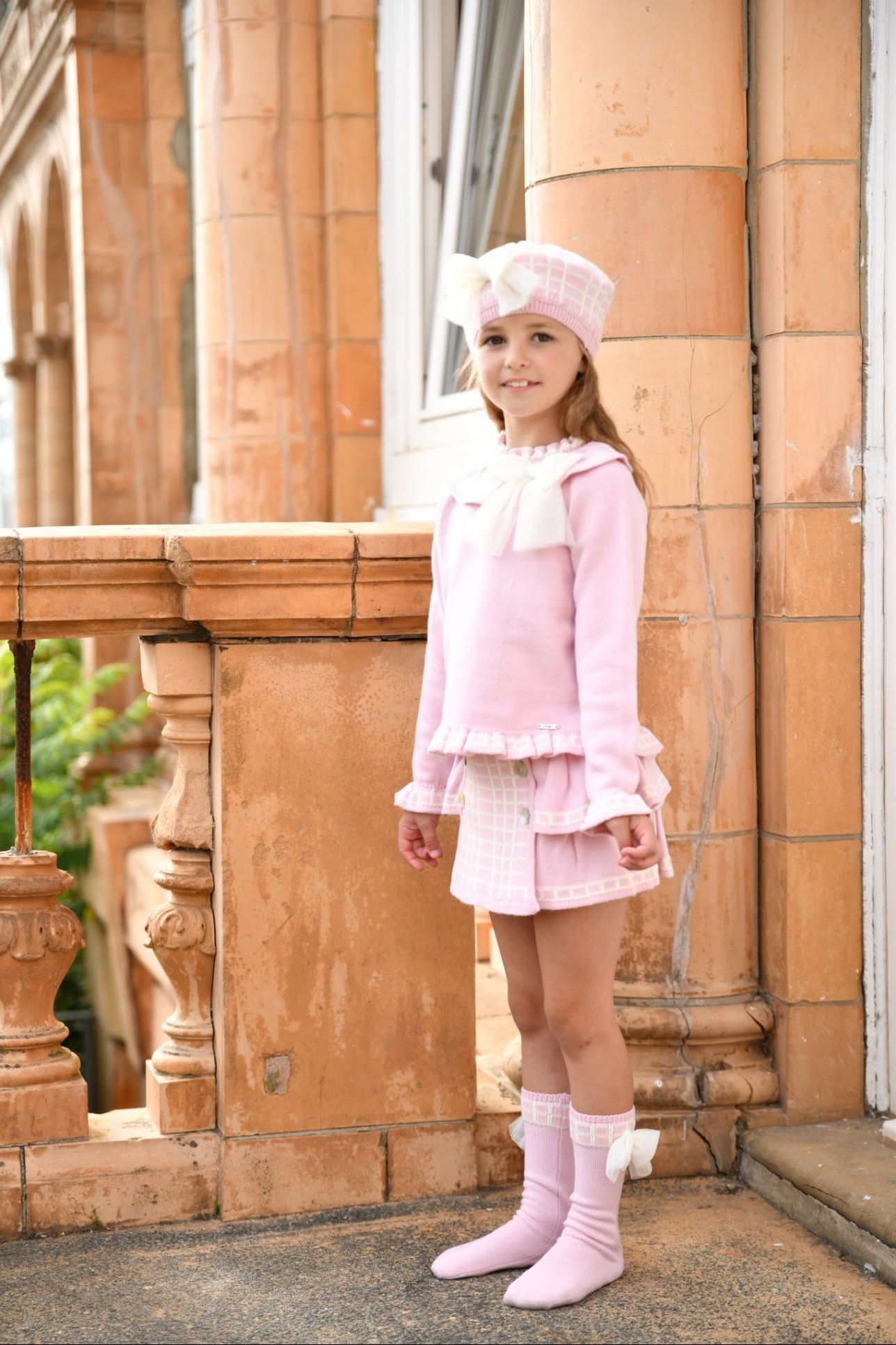 AW24 Rahigo Cream & Pink Girls Set, Socks & Beret Hat