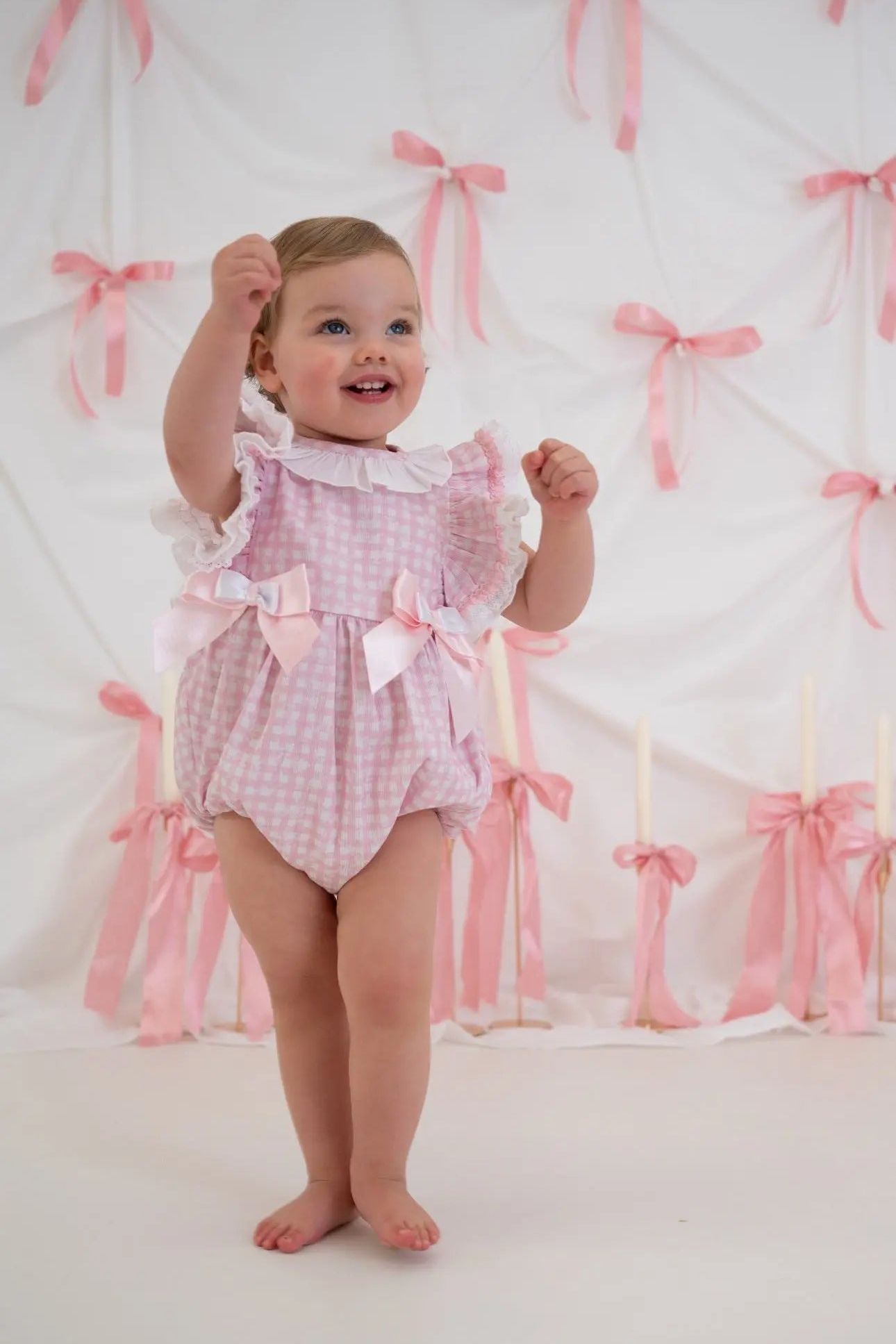 SS25 Baby Girls Pink Gingham Romper Dainty Delilah