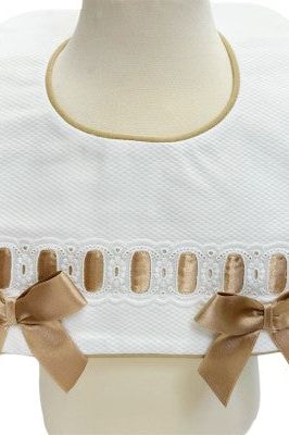 White / Beige Spanish Pique Ribbon Bib