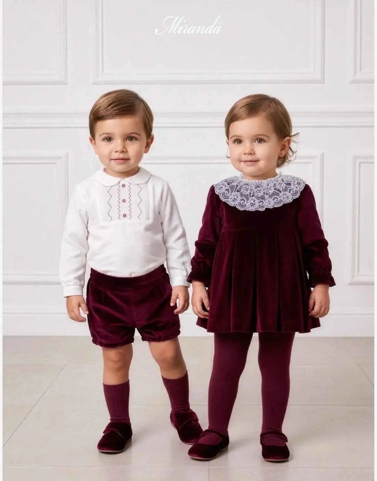 AW26 Miranda Baby Girls Burgundy Velvet Dress