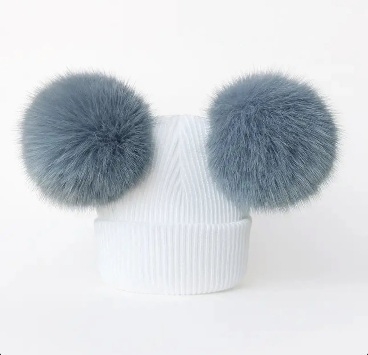 Petrol Blue Double Pompom Fur Unisex Hat Dainty Delilah