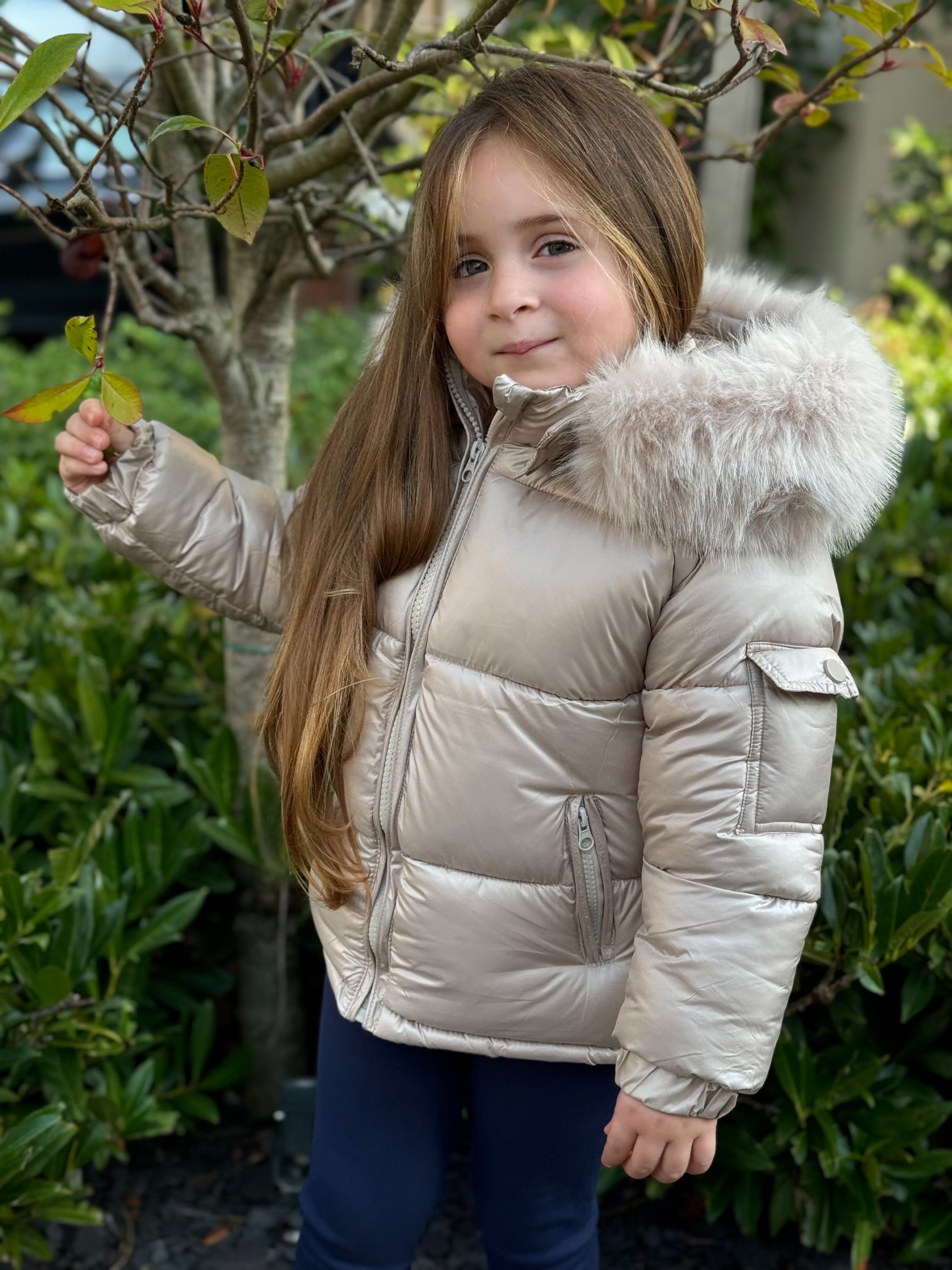 Unisex Beige Fur Hood Coat Dainty Delilah