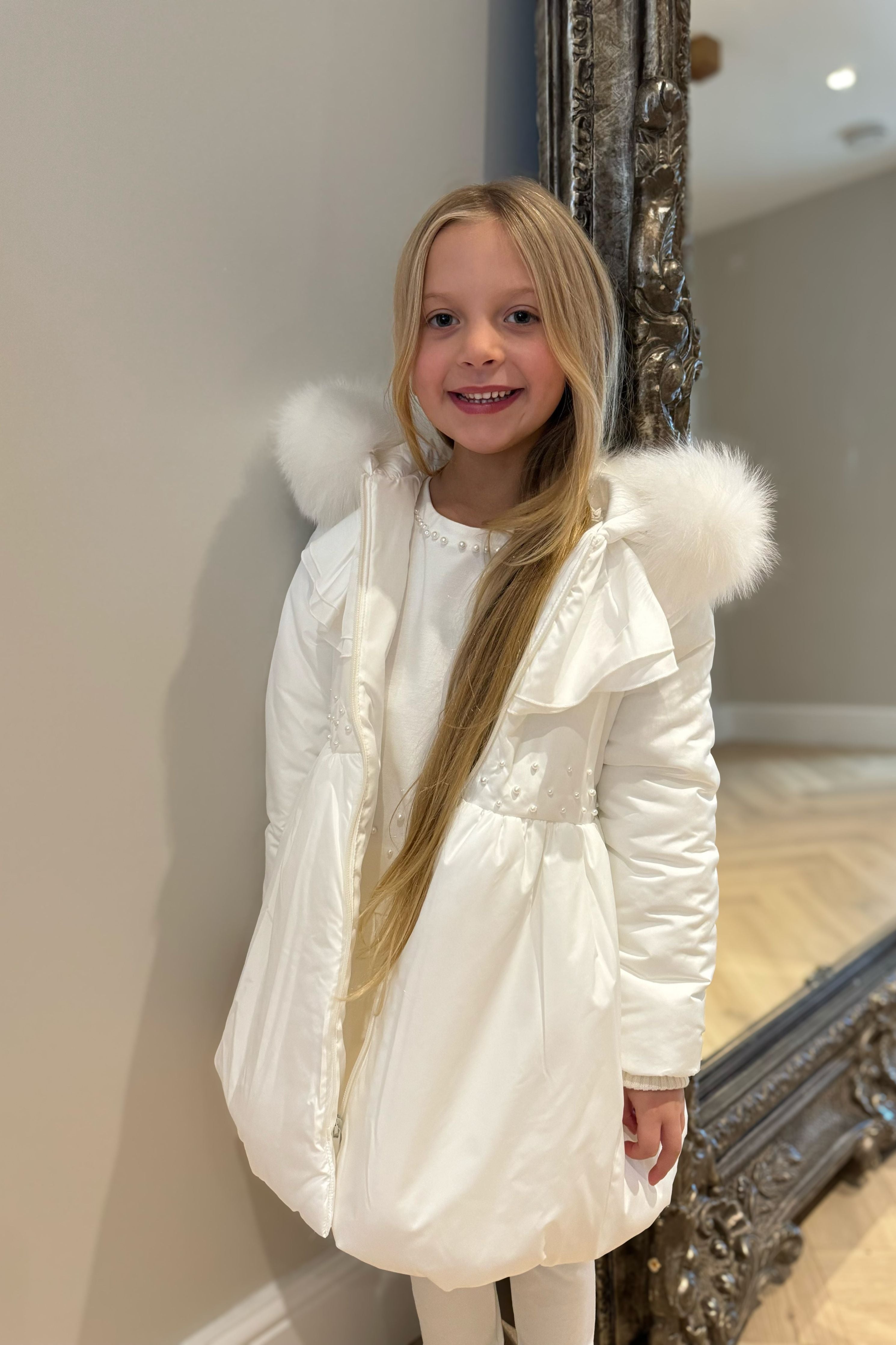 AW24 Bimbalo Girls Cream Fur Pearl Coat