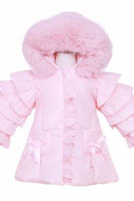 Girls Pink Bow Frilly Coat