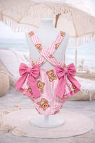 Girls Summer Pink Bear Frilly Bow Swimming Costume Dainty Delilah