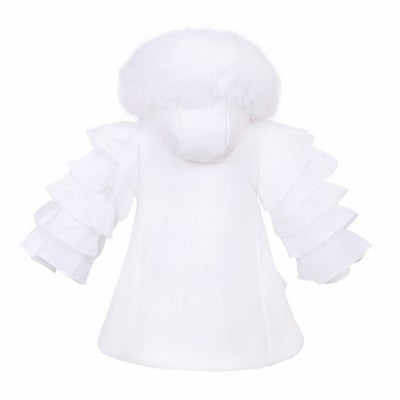 Girls White Frilly Fur Coat Dainty Delilah