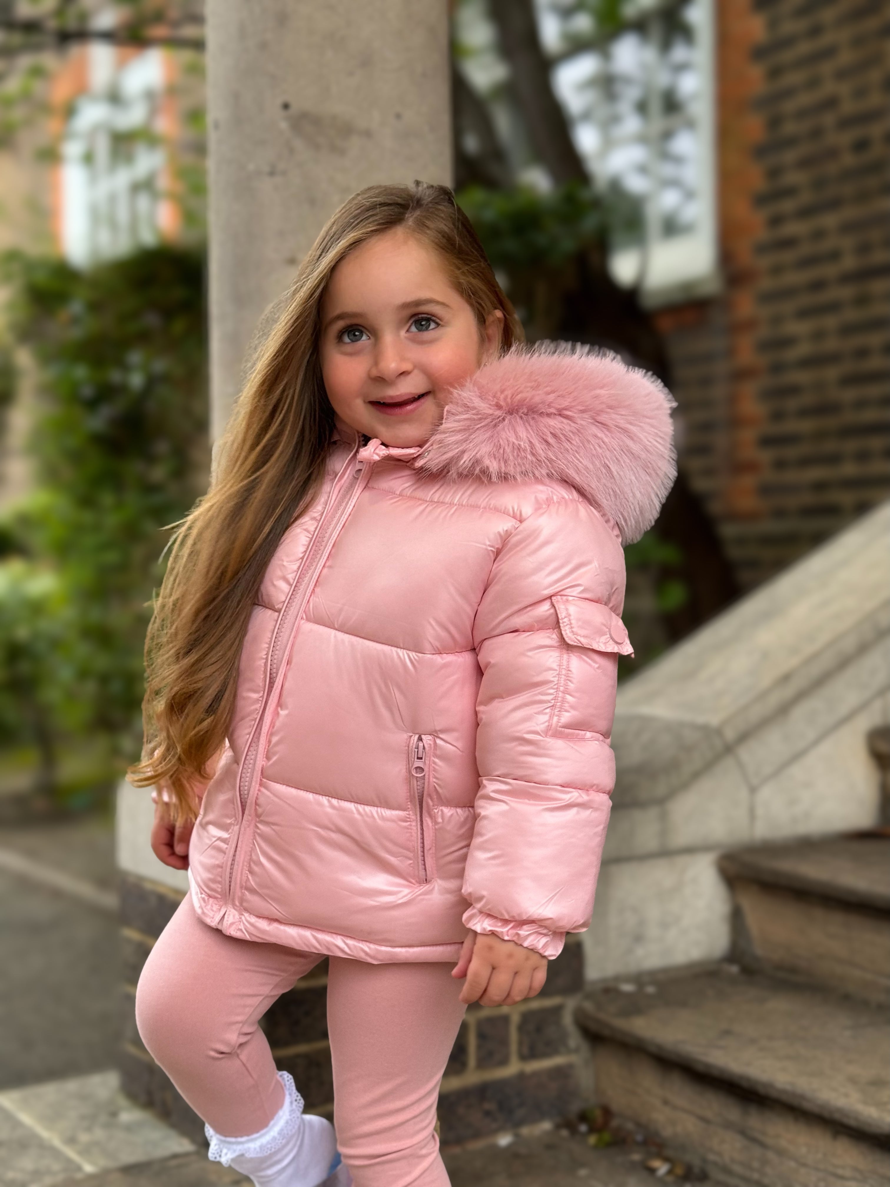Baby Pink Fur Hood Girls Coat Dainty Delilah