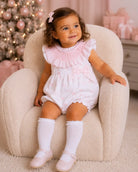 SS26 Baby Girls Pink Bow Smock Romper Dainty Delilah
