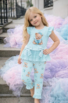 SS26 Girls Mint Tulle Teddy Bear T-Shirt & Legging Set Dainty Delilah