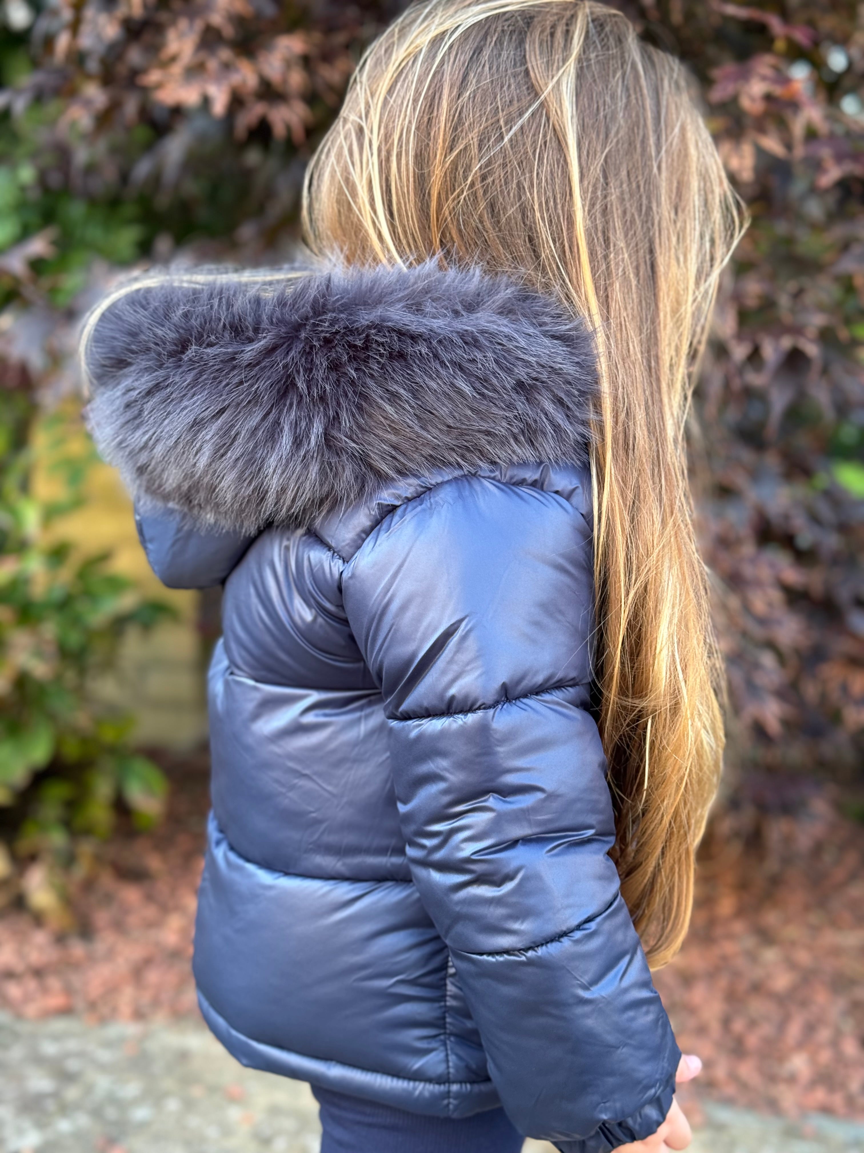 Unisex Navy Blue Fur Hood Coat - Dainty Delilah
