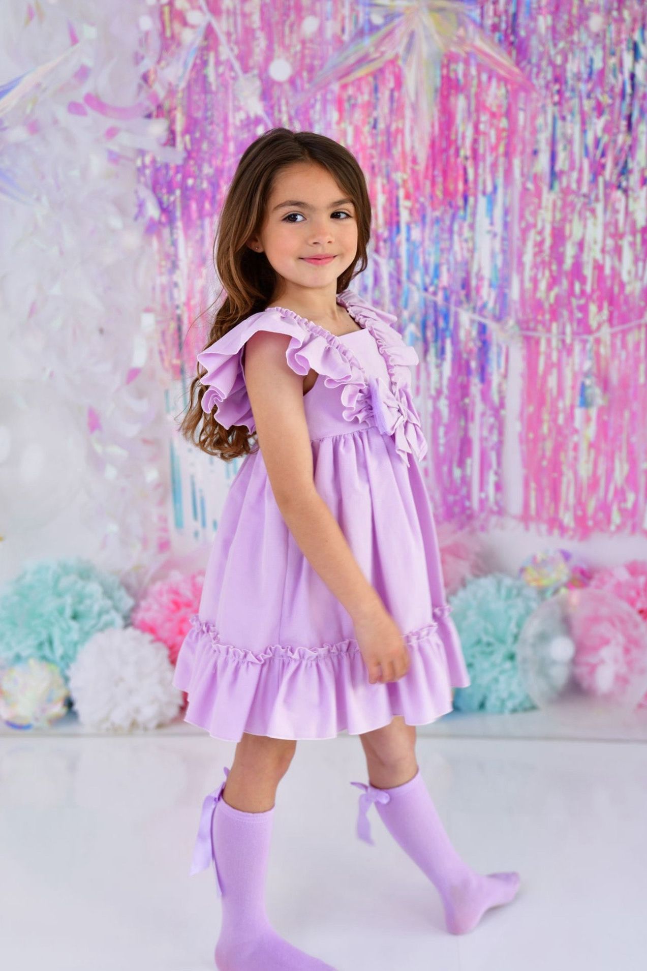 SS24 Babine Girls Purple Angel Frill Puffball Dress