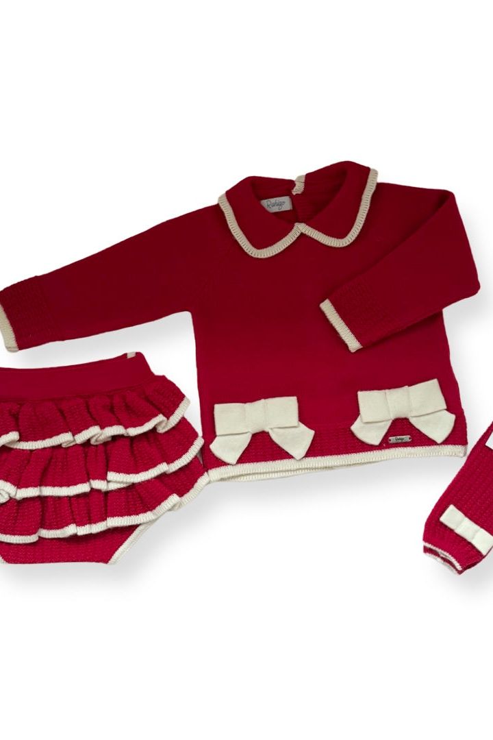 AW24 Rahigo Baby Girls Red & Cream Jam Pant Set & Socks